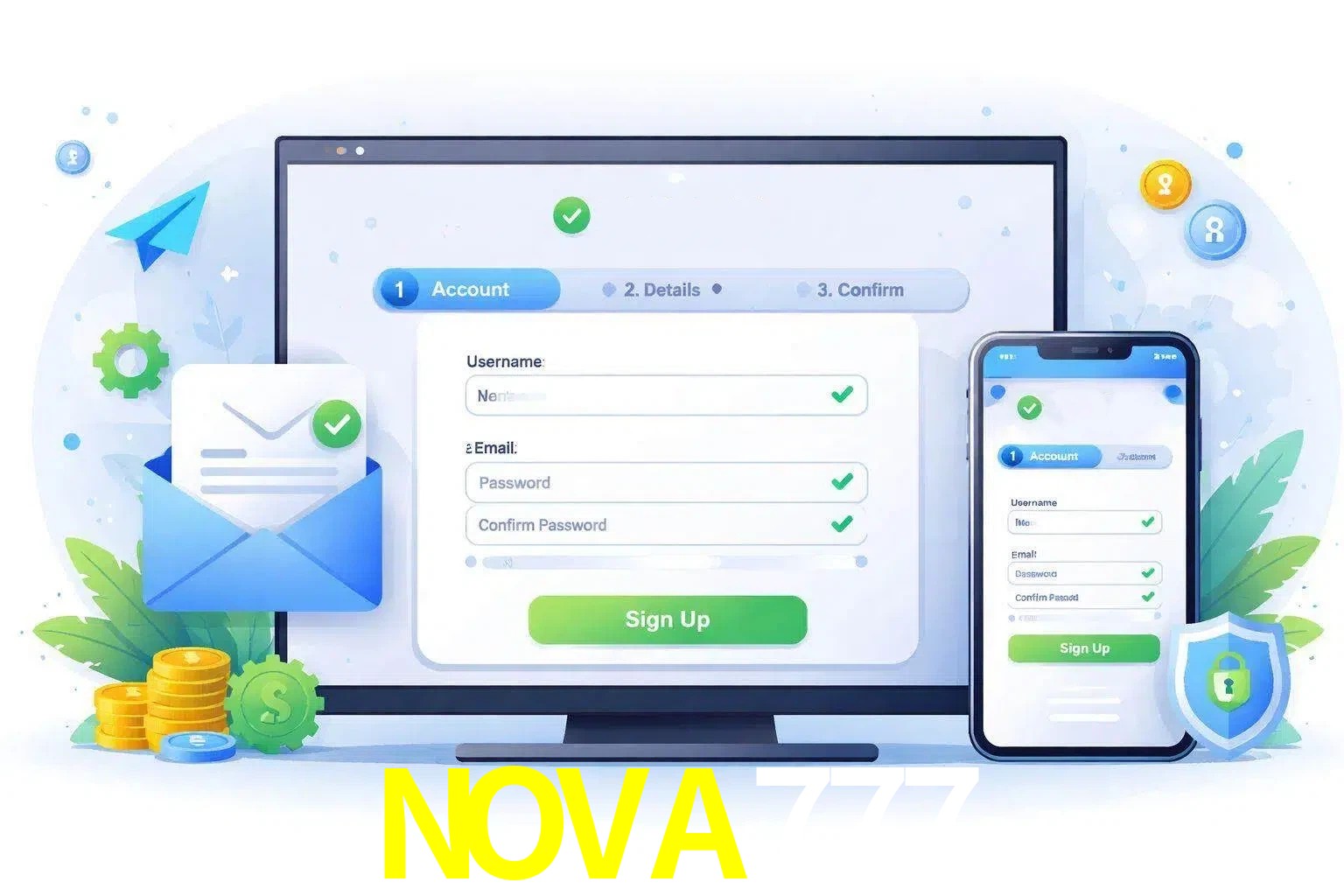 Registro de nuevo usuario y configuración de cuenta NOVA777